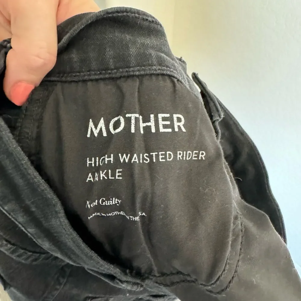 Mother High Wasted Rider Ankle Jeans 26 Not Guilty Black Stretch Denim - Picture 7 of 13